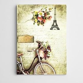 Dekolata Bisiklet ve Paris Vintage 60x85 cm Kanvas Tablo