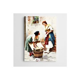 Dekolata Çamaşır Yıkayan Kadınlar 70x100 cm Kanvas Tablo