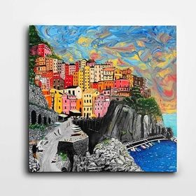 Dekolata Deniz ve Şehir Kare 50x50 cm Kanvas Tablo
