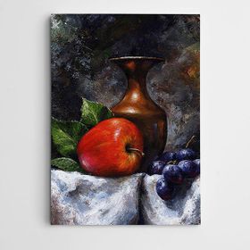 Dekolata Elma Üzüm Vazo 50x70 cm Kanvas Tablo