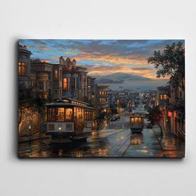Dekolata Evler Işıklı Tren 50x70 cm Kanvas Tablo