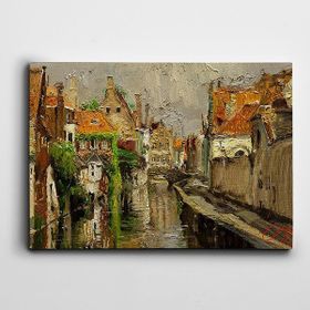 Dekolata Evler Ve Göl 85x120 cm Kanvas Tablo