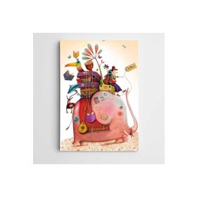 Dekolata Fil Papağan ve Maymun Modern Sanat 35x50 cm Kanvas Tablo