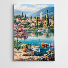 Dekolata Göl Evler Ve Manzara 25x35 cm Kanvas Tablo