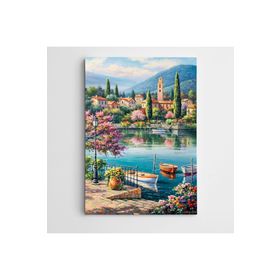Dekolata Göl Evler Ve Manzara 60x85 cm Kanvas Tablo