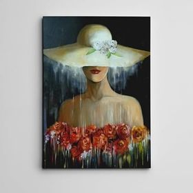 Dekolata Güller ve Kadın 85x120 cm Kanvas Tablo