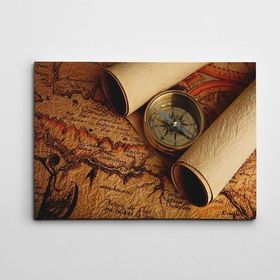 Dekolata Harita ve Pusula 35x50 cm Kanvas Tablo