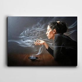 Dekolata Kadın Duman Gemi 20x30 cm Kanvas Tablo