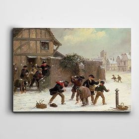 Dekolata Kar Topu Oynayan Çocuklar 25x35 cm Kanvas Tablo