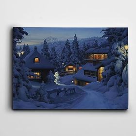 Dekolata Karlı Evler 85x120 cm Kanvas Tablo