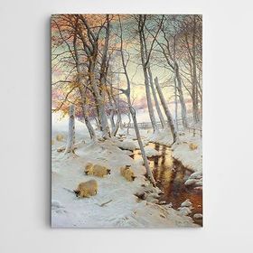 Dekolata Karlı Yol Koyunlar Ve Ağaçlar 20x30 cm Kanvas Tablo
