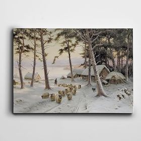 Dekolata Karlı Yollar Koyunlar 35x50 cm Kanvas Tablo