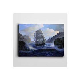 Dekolata Kayalar Ve Yelkenli Gemi 35x50 cm Kanvas Tablo