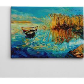 Dekolata Kayık ve Göl 70x100 cm Kanvas Tablo