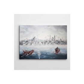 Dekolata Kayıklar ve İstanbul Silueti 70x100 cm Kanvas Tablo
