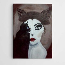Dekolata Kedi ve Kadın 20x30 cm Kanvas Tablo