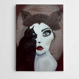 Dekolata Kedi ve Kadın 30x40 cm Kanvas Tablo
