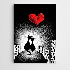 Dekolata Kediler ve Kalp 30x40 cm Kanvas Tablo