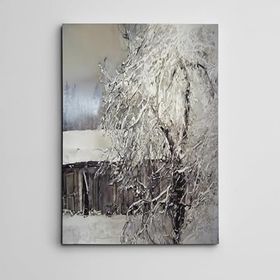 Dekolata Kış Ağaç ve Baraka Mini 100x140 cm Kanvas Tablo