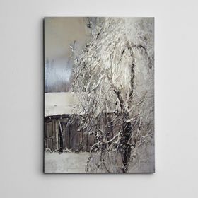 Dekolata Kış Ağaç ve Baraka Mini 20x30 cm Kanvas Tablo