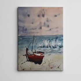 Dekolata Kıyıda Tekne Mini 40x60 cm Kanvas Tablo