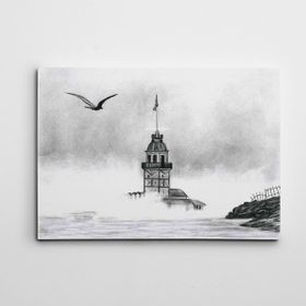 Dekolata Kız Kulesi ve Martı 35x50 cm Kanvas Tablo