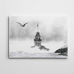 Dekolata Kız Kulesi ve Martı 35x50 cm Kanvas Tablo