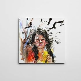 Dekolata Kuşlar ve Kız Çocuğu Kare 50x50 cm Kanvas Tablo