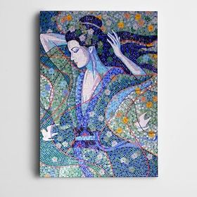 Dekolata Mavi Elbiseli Kadın 70x100 cm Kanvas Tablo