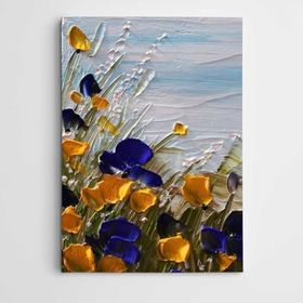 Dekolata Mavi ve Sarı Çiçekler 35x50 cm Kanvas Tablo