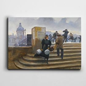 Dekolata Merdivende Kovalı Kadın 85x120 cm Kanvas Tablo