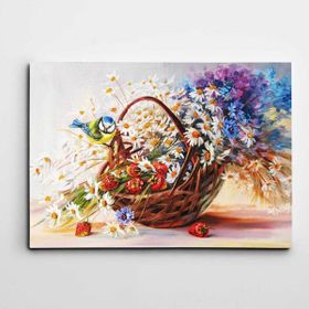 Dekolata Papatyalar Çilek ve Serçe 30x40 cm Kanvas Tablo