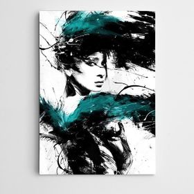 Dekolata Portre Turkuaz ve Siyah Modern Sanat 50x70 cm Kanvas Tablo