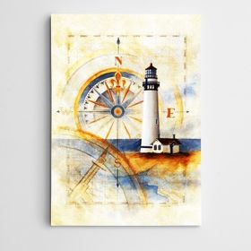 Dekolata Pusula ve Deniz Feneri 70x100 cm Kanvas Tablo
