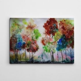 Dekolata Renkli Ağaçlar SuluBoya 100x140 cm Kanvas Tablo