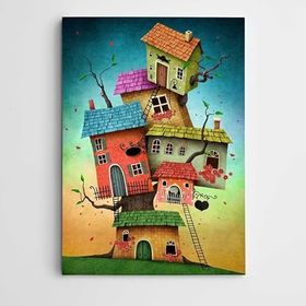Dekolata Renkli Evler Modern Sanat 50x70 cm Kanvas Tablo