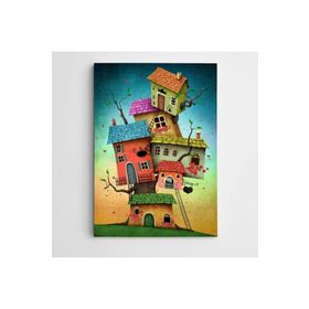 Dekolata Renkli Evler Modern Sanat 85x120 cm Kanvas Tablo