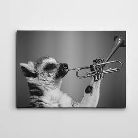 Dekolata Saksafon Çalan Köpek Siyah Beyaz 40x60 cm Kanvas Tablo