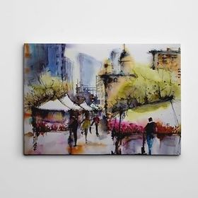 Dekolata Şehir Suluboya 25x35 cm Kanvas Tablo