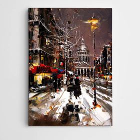 Dekolata Sokak Lambası ve Kar Modern Sanat 20x30 cm Kanvas Tablo