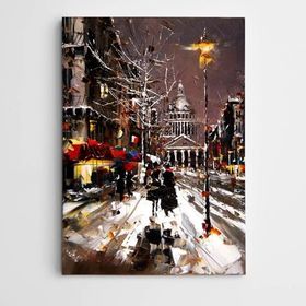 Dekolata Sokak Lambası ve Kar Modern Sanat 30x40 cm Kanvas Tablo