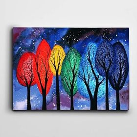 Dekolata Soyut Renkli Ağaçlar 85x120 cm Kanvas Tablo