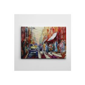 Dekolata Taksi Bar ve Cadde Suluboya 140x200 cm Kanvas Tablo
