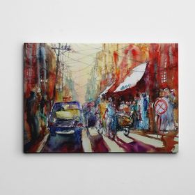 Dekolata Taksi Bar ve Cadde Suluboya 30x40 cm Kanvas Tablo