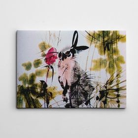 Dekolata Tavşan ve Çiçek Suluboya 100x140 cm Kanvas Tablo