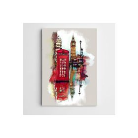 Dekolata Telefon Kulübesi ve Şehir Modern Sanat 60x85 cm Kanvas Tablo