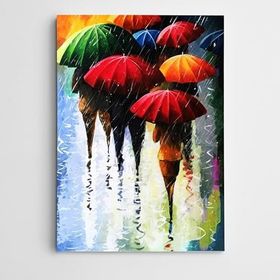 Dekolata Yağmur ve Şemsiyeler Modern Sanat 70x100 cm Kanvas Tablo