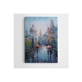 Dekolata Yağmurlu Yol Şemsiyeli İnsanlar 100x140 cm Kanvas Tablo