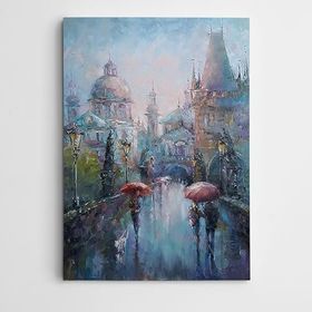 Dekolata Yağmurlu Yol Şemsiyeli İnsanlar 30x40 cm Kanvas Tablo