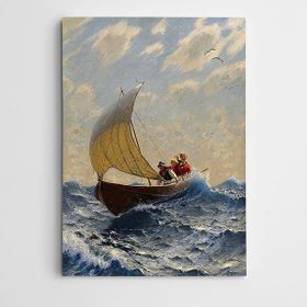 Dekolata Yelken Kuş İnsanlar Ve Deniz 100x140 cm Kanvas Tablo